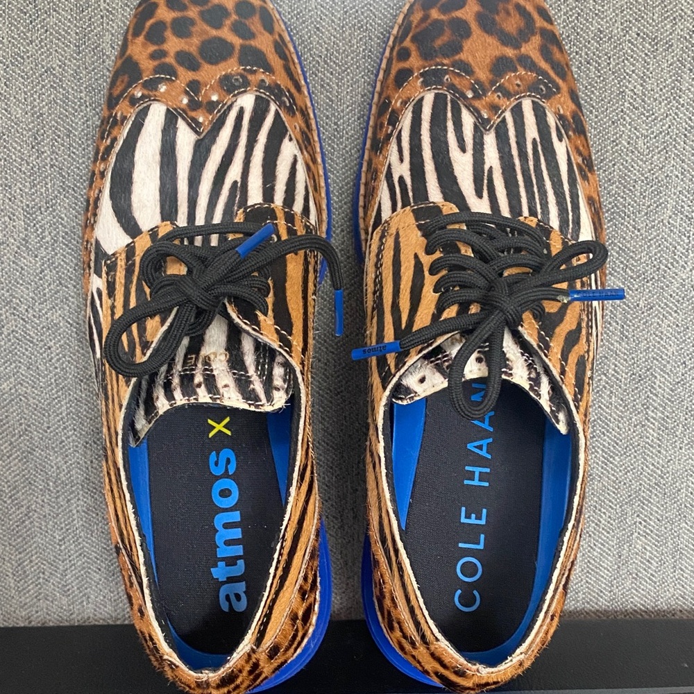 BRAND NEW Cole Haan Animal Print Oxfords with Blue Sole